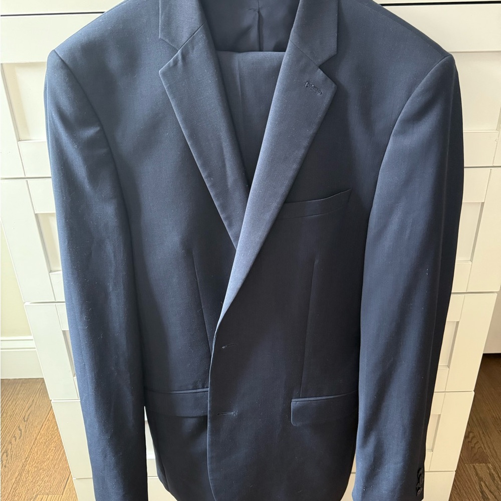 Express Extra Slim Navy Blue Wool-Blend Modern Tech Two Piece Suit